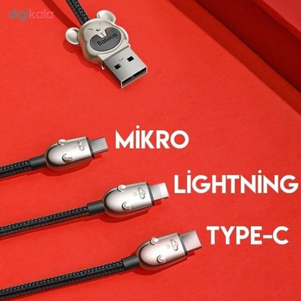 کابل تبدیل USB به USB-C / micro-USB / لایتنینگ باسئوس مدل MU01 طول 1.2 متر 11