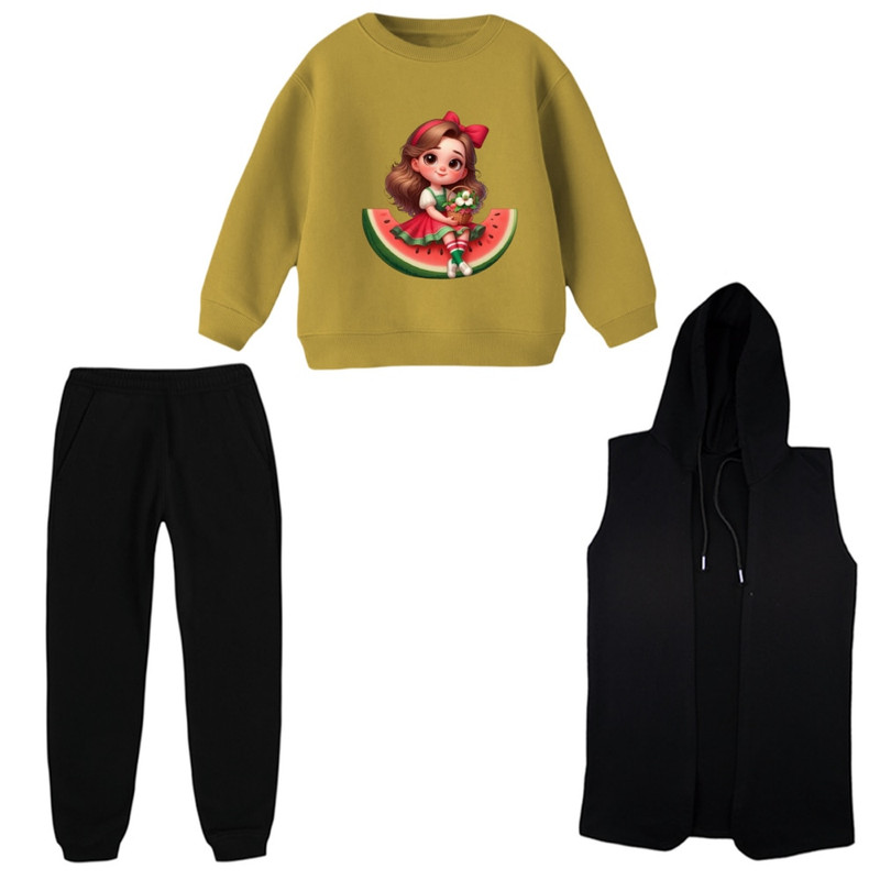 ست 3 تکه لباس دخترانه مدل یلدایی کد 01 رنگ نسکافه ای