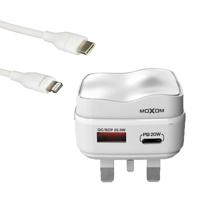 خرید و قیمت شارژر دیواری موکسوم مدل MX-HC57 PD به همراه کابل تبدیل لایتنینگ