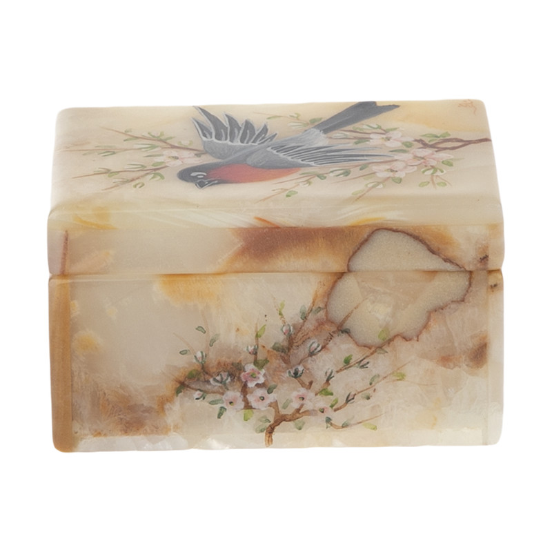 جعبه جواهرات سنگی طرح گل و مرغ مدل MR34