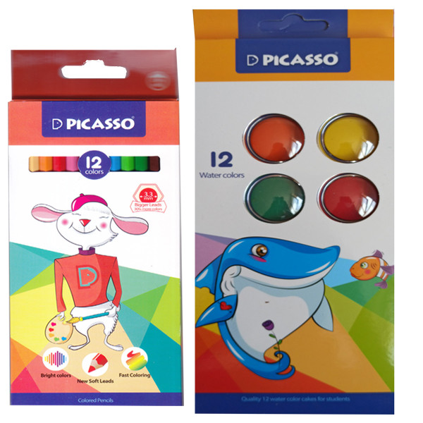 آبرنگ 12 رنگ پیکاسو مدل WT-1012به همراه مداد رنگی 12 رنگ