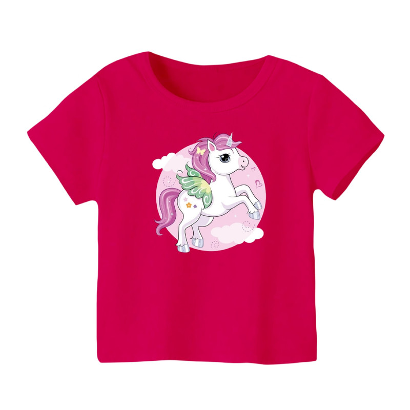 خرید و قیمت تی شرت آستین کوتاه بچگانه مدل یونیکورن کد ۲۶ رنگ سرخابی