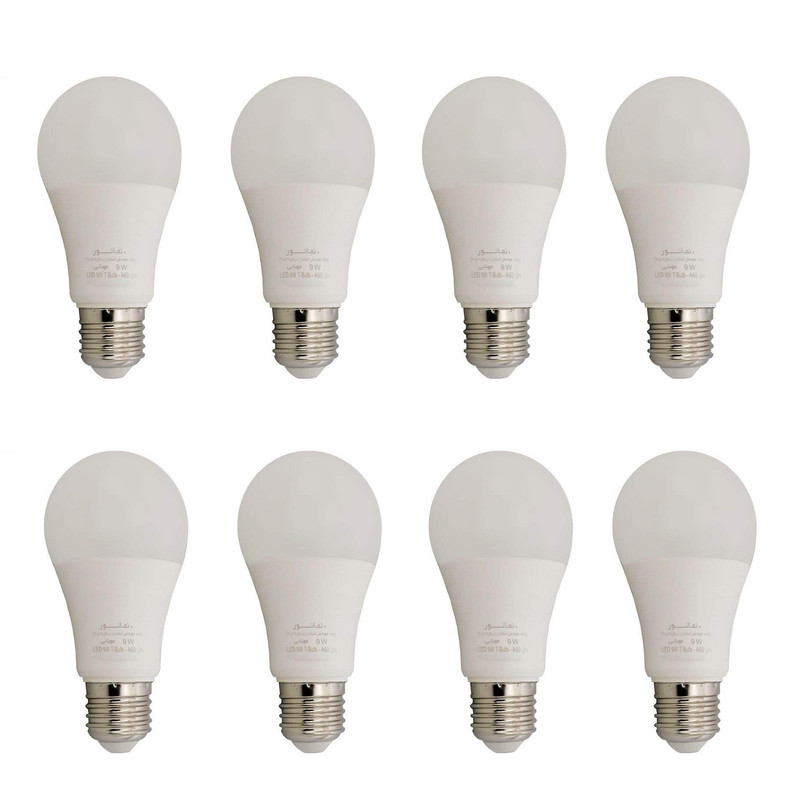 لامپ ال ای دی 9 وات نمانور مدل A60 پایه E27 بسته 8 عددی
