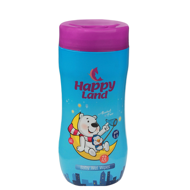 خرید و قیمت دستمال مرطوب کودک هپی لند مدل استوانه عصاره آوکادوو بسته 72 عددی