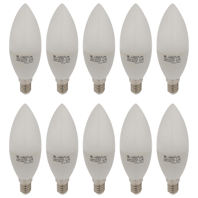 لامپ ال ای دی 6 وات پارس شعاع توس مدل شمعی پایه E14 بسته 10 عددی