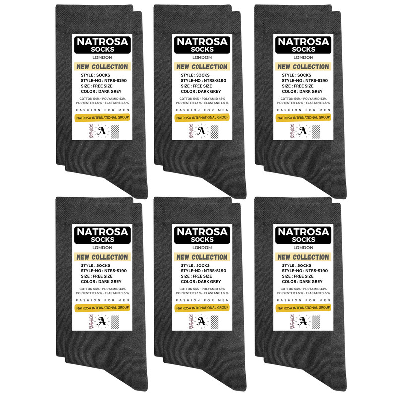 خرید و قیمت جوراب ساق بلند مردانه ناتروسا مدل NTRS-S190DARKGREY بسته 6 عددی