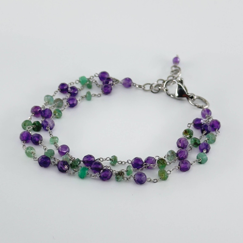 دستبند زنانه مدل سنگ زمرد و آمیتیست کد 1932