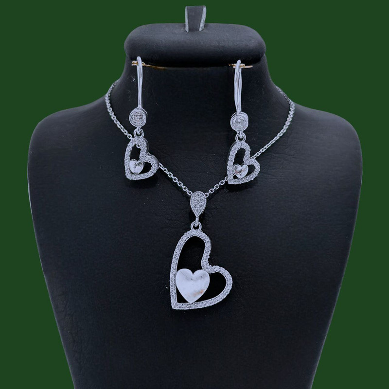 نیم ست نقره زنانه مدل قلب توپر کد REH-0192