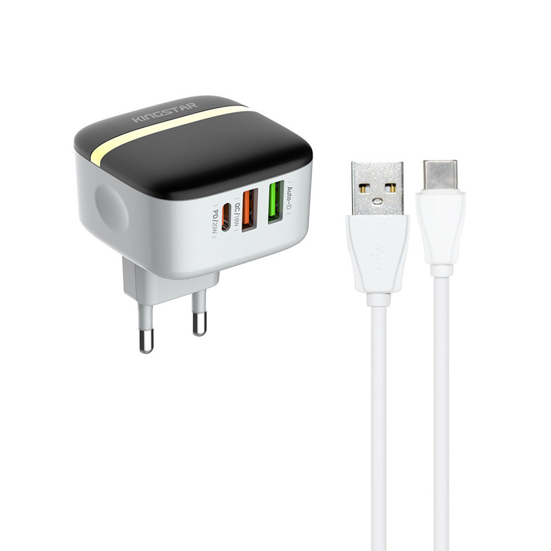خرید و قیمت شارژر دیواری 32 وات کینگ استار مدل KW196 PD به همراه کابل USB-C