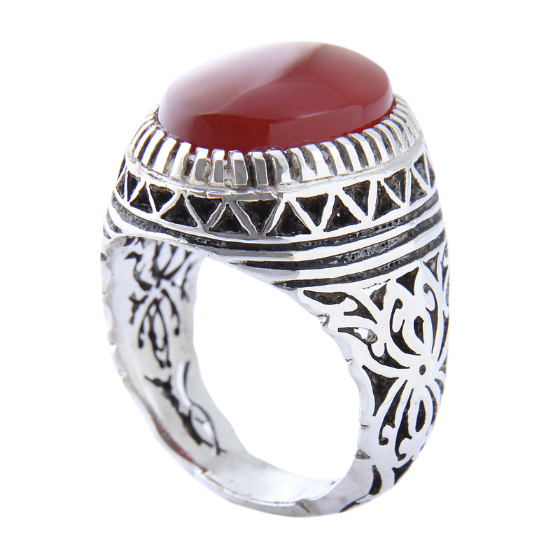 انگشتر نقره مردانه بازرگانی میلادی مدل رکاب اره کاری دستساز عقیق یمنی کد AM_4699