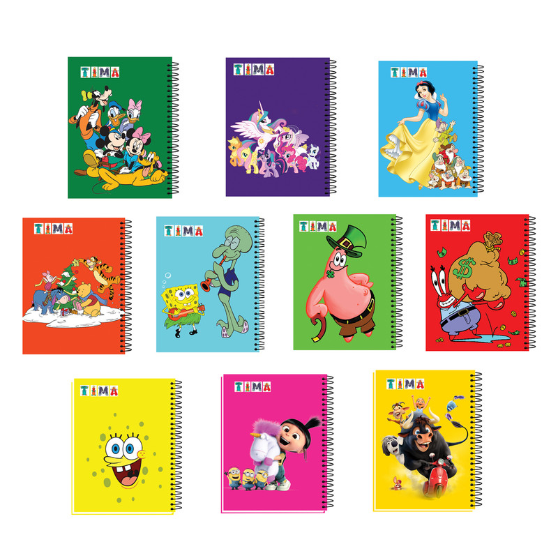 خرید و قیمت دفتر مشق 100 برگ تیما مدل کارتونی مجموعه 10 عددی
