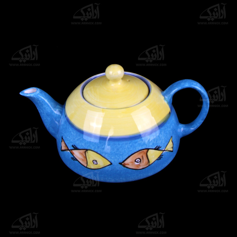 قوری سفالی نقاشی زیر لعابی رنگارنگ طرح ماهی مدل 1006500006