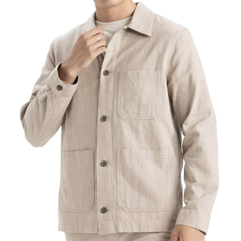 پیراهن آستین بلند مردانه دفکتو مدل سوپر کتان فیت افکت