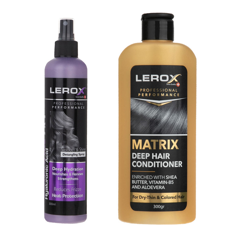 نرم کننده مو لروکس مدل ماتریکس حجم 550 میلی لیتر به همراه اسپری مو لروکس مدل ضدوز حجم 300 میلی لیتر