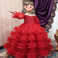 لباس پرنسسی بلند همراه با ژپون جدا قرمز رنگ مناسب3 تا5سال
