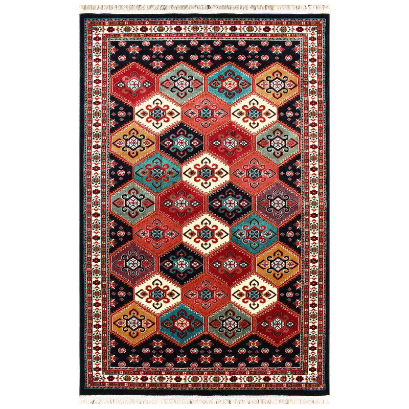 فرش ماشینی نیروانا طرح گبه کد 745 زمینه سورمه ای