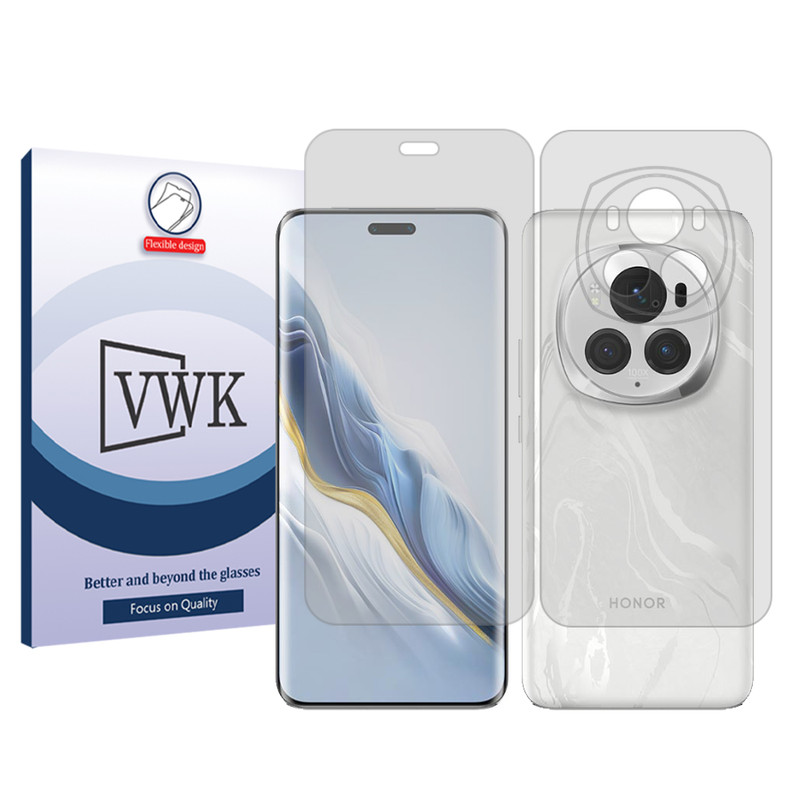 محافظ صفحه نمایش شفاف وی دبلیو کی مدل Tough مناسب برای گوشی موبایل آنر Magic6 Pro به همراه محافظ پشت گوشی