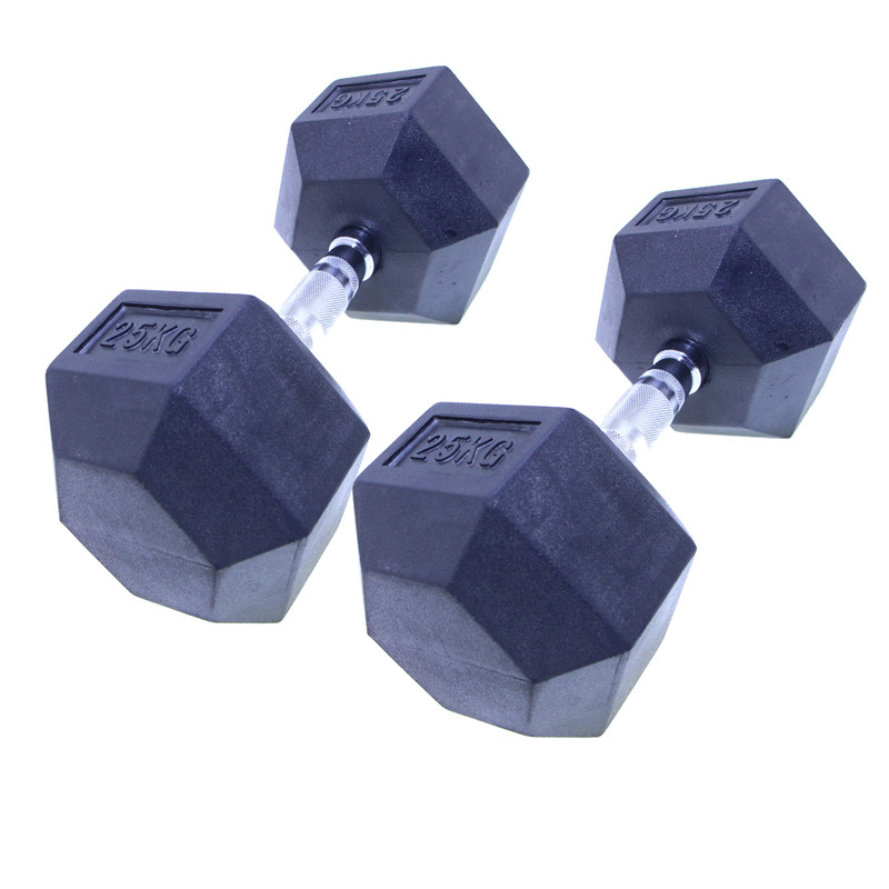 دمبل بدنسازی شش ضلعی هنگدا مدل Rubber1706 وزن 25 کیلوگرم بسته 2 عددی