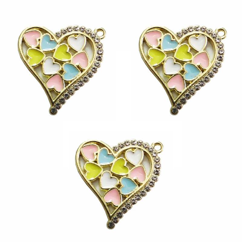 آویز گردنبند دخترانه مدل قلب نگین دار کد 78 بسته 3 عددی