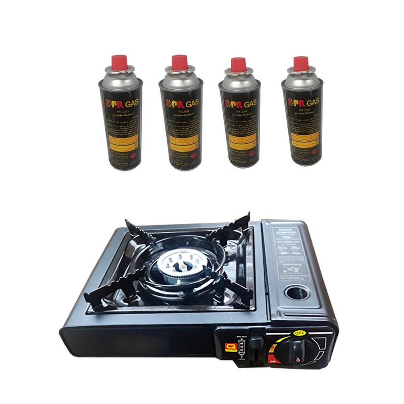 خرید و قیمت اجاق سفری پارس رگولاتور مدل 6499 به همراه کپسول گاز سفری بسته 4 عددی