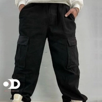 شلوار کارگو مشکی پارچه جین درجه یک سایز 31 تا 36 