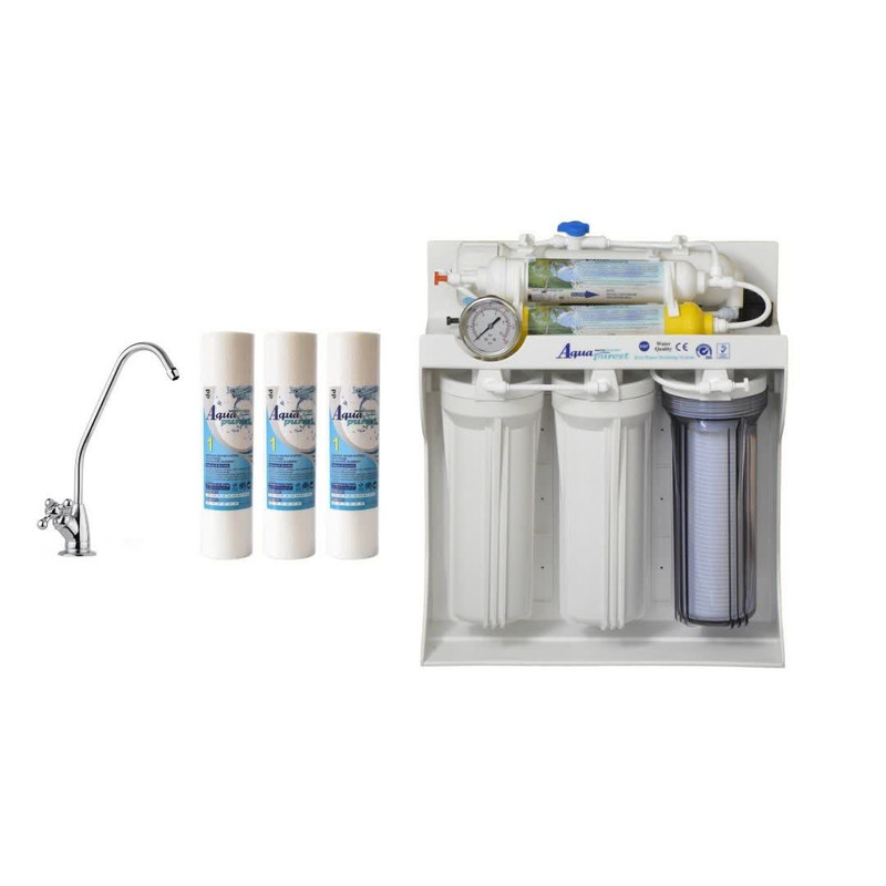دستگاه تصفیه کننده آب آکوا پیورست مدل SM 6065 به همراه شیر تصفیه و فیلتر تصفیه آب بسته 3 عددی
