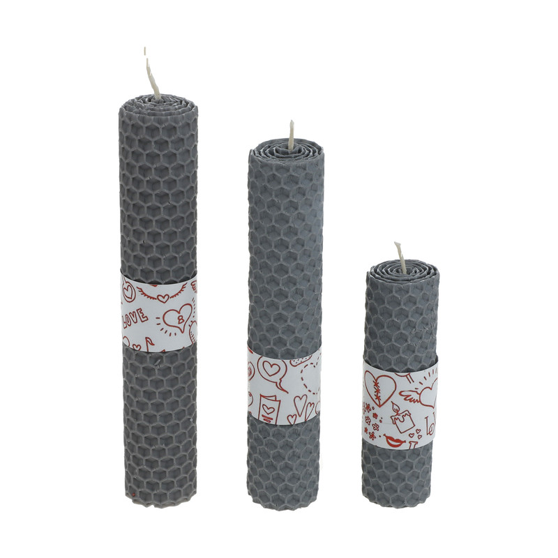 شمع بیزوکس گالری شمرون مدل موم زنبور عسل کد CND3B109GY مجموعه سه عددی