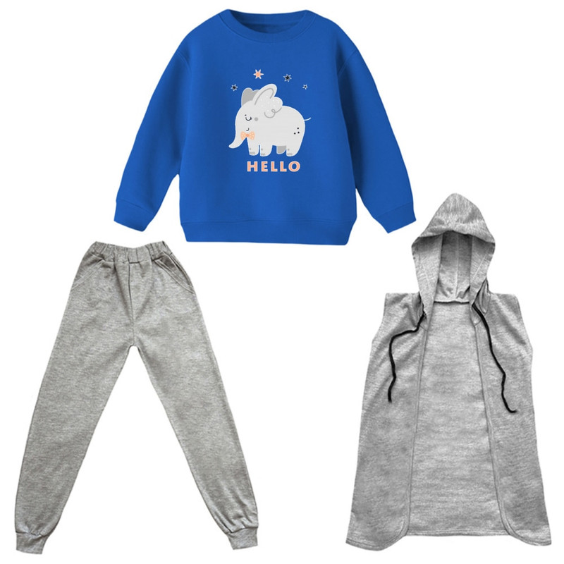 ست 3 تکه لباس دخترانه مدل فیل کد ۲۲ رنگ آبی