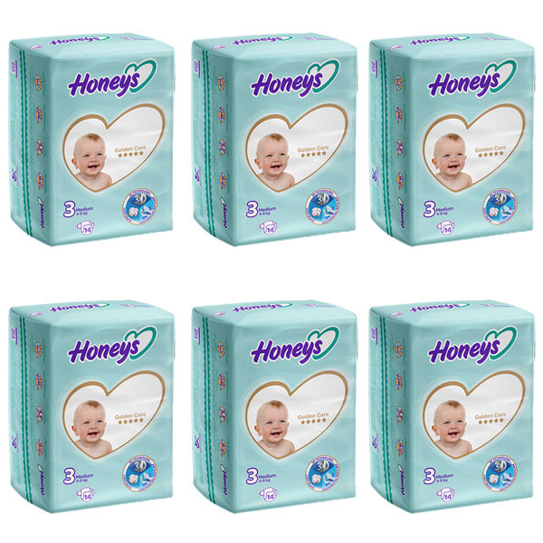 پوشک بچه هانیز مدل چسبی کد 03 سایز 3 شش بسته 14 عددی