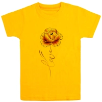 تی شرت آستین کوتاه دخترانه مدل گل D87 رنگ زرد