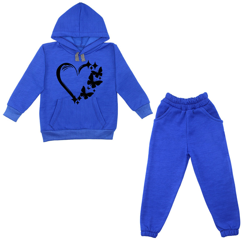 ست هودی و شلوار دخترانه مدل قلب کد A03 رنگ آبی