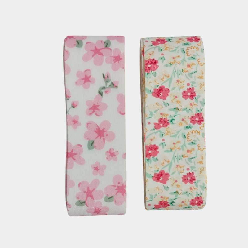 روبان مدل پارچه ای گلدار کد 2082 طول 8 متر مجموعه 2 عددی