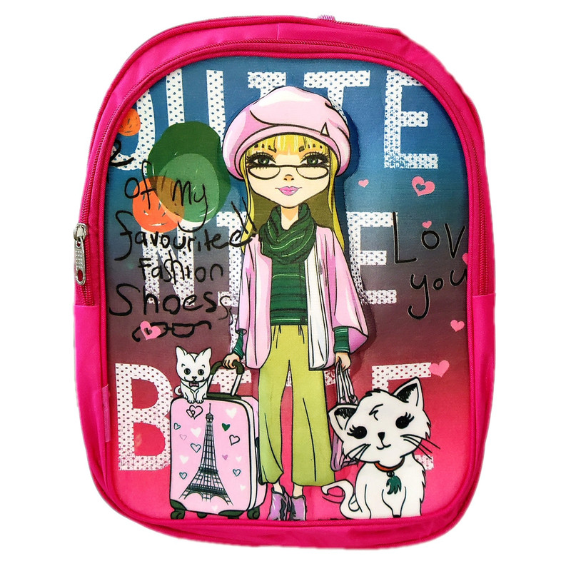 کوله پشتی مدل سه زیپ طرح دختر و پیشی