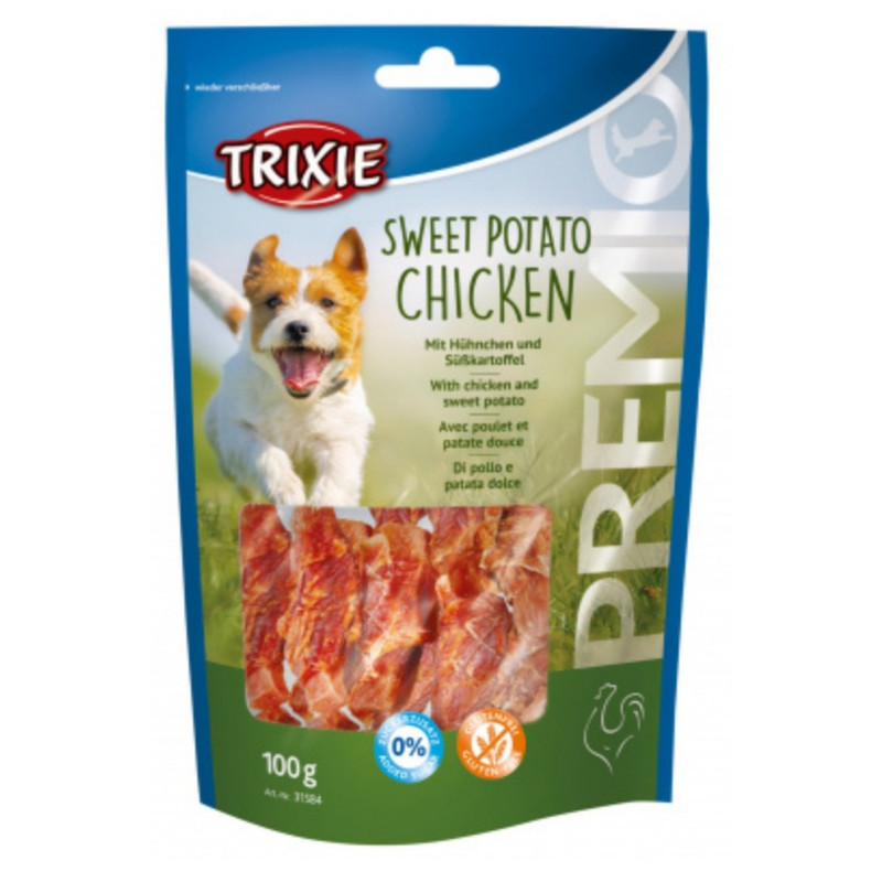 تشویقی سگ تریکسی مدل sweet potato chicken وزن ۱۰۰ گرم