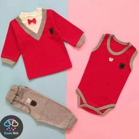 لباس نوزاد ست سه تیکه پاپیون قرمز مناسب برای 0-1 سال دارای سایزبندی