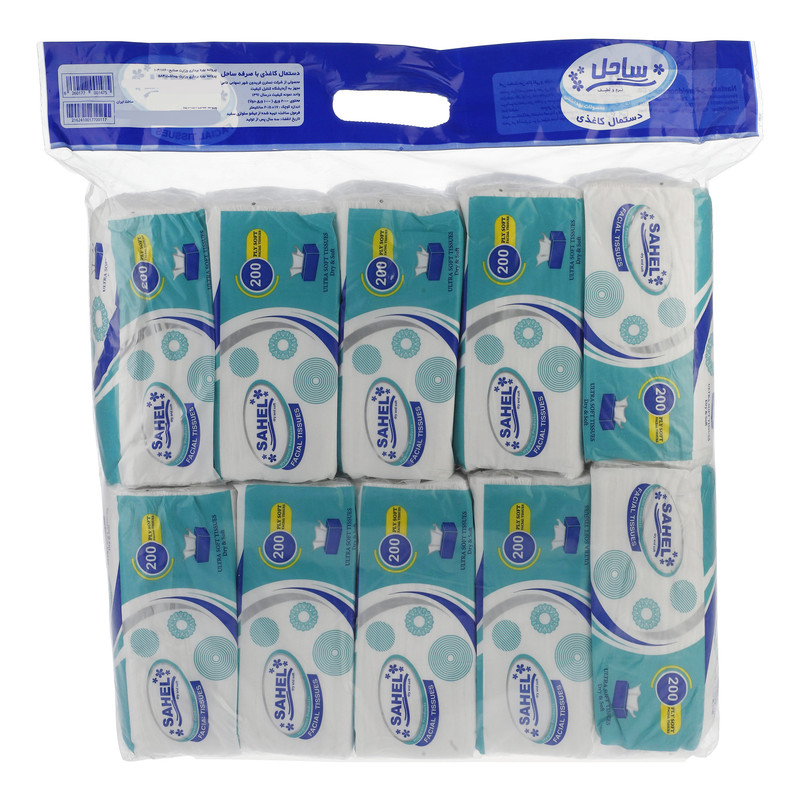 دستمال کاغذی 200 برگ ساحل مدل 002 بسته 10 عددی