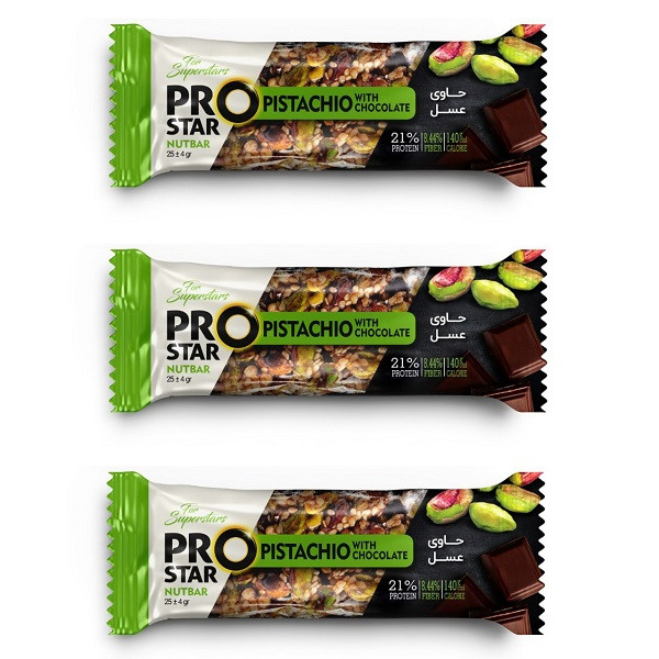 خرید و قیمت نات بار پسته و شکلات پرو استار - 25 گرم بسته 3 عددی
