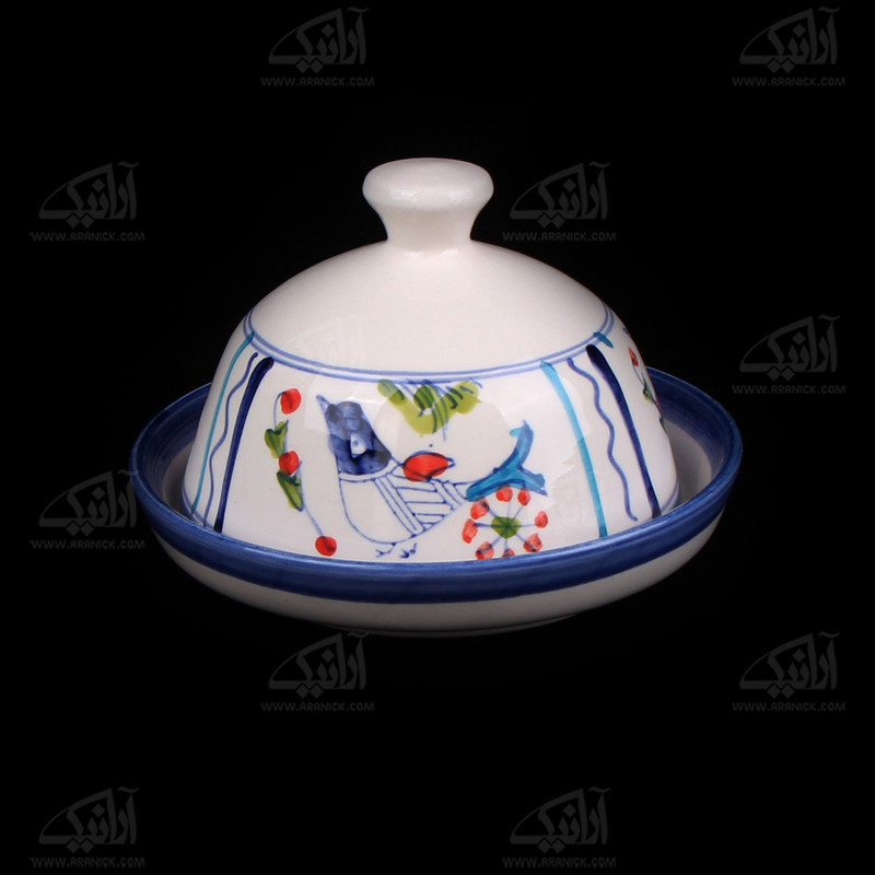 خرید و قیمت ظرف کره وپنیر سفالی نقاشی زیر لعابی سفید طرح پرنده مدل 1018300002