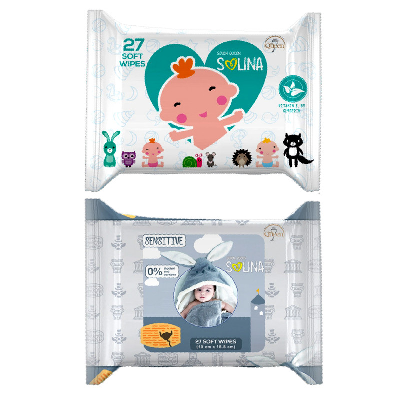 دستمال مرطوب کودک سون کویین مدل سولینا دو بسته 27 عددی