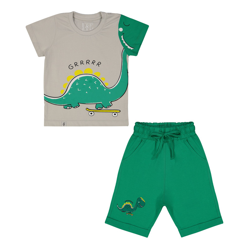 ست تی شرت آستین کوتاه و شلوارک پسرانه سون پون مدل 1098 رنگ طوسی روشن