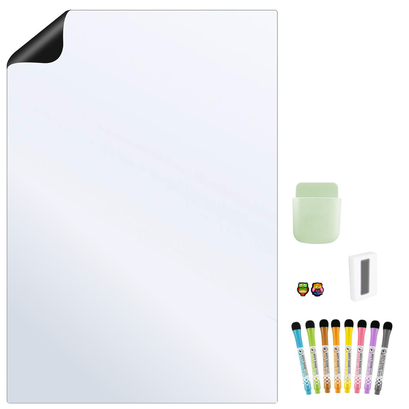 تخته وایت برد هوم اند فریج مدل 12 سایز 60x40 سانتی متر به همراه ماژیک و تخته پاک کن مجموعه 12 عددی