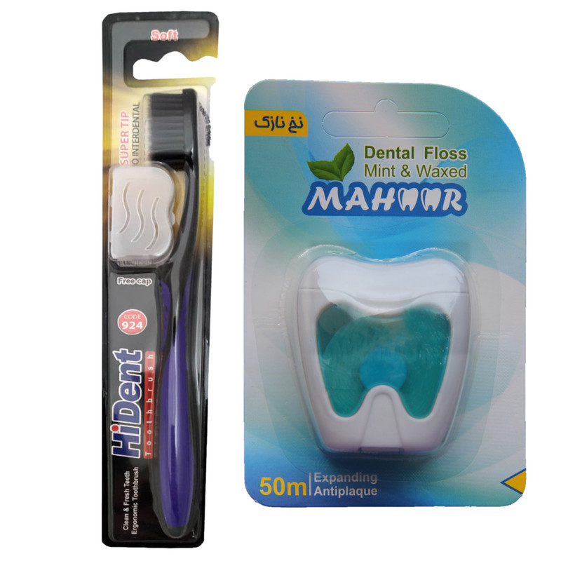 نخ دندان ماهور مدل نعنا به همراه مسواک هایدنت کد 924 با برس نرم