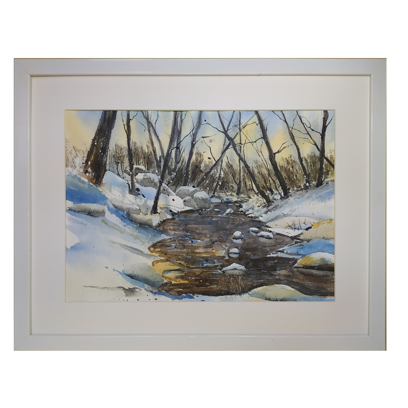 تابلو نقاشی آبرنگ طرح رودخانه برفی کد 11