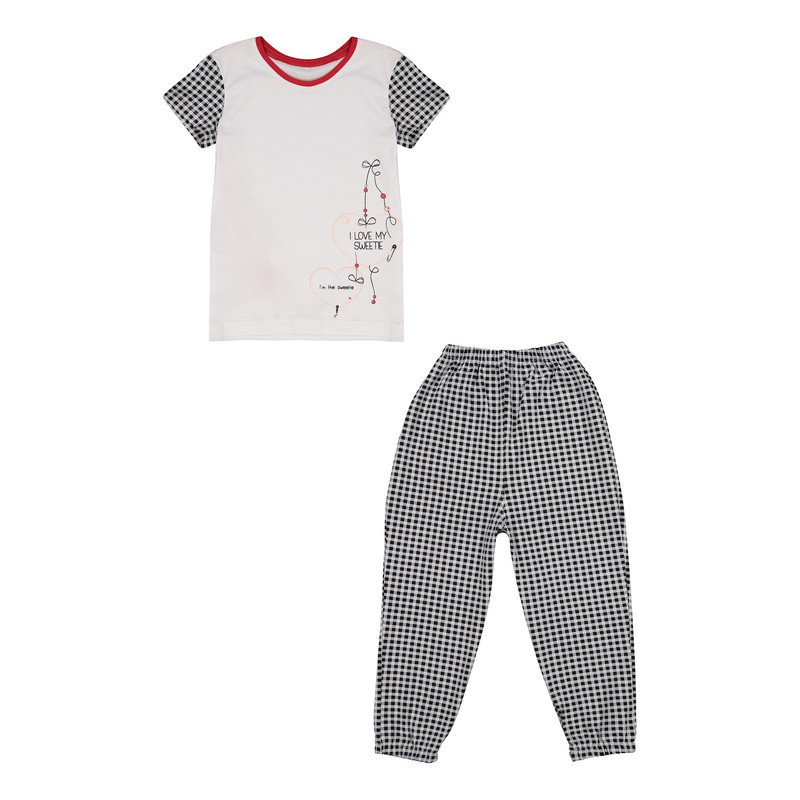 ست تی شرت آستین کوتاه و شلوار دخترانه ناربن مدل 1521499 رنگ سفید