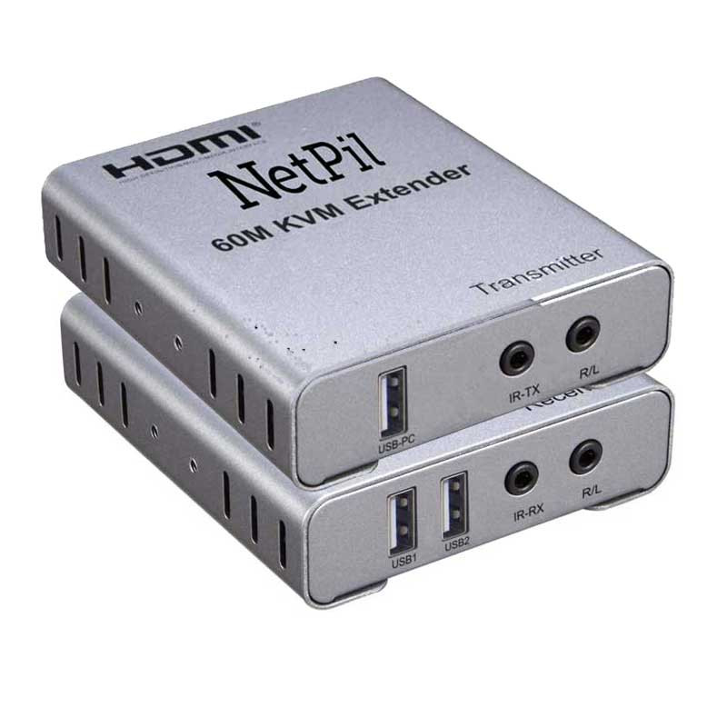 سوییچ 2 پورت HDMI KVM EXTENDER نت پیل مدل KVEX60 بسته دو عددی