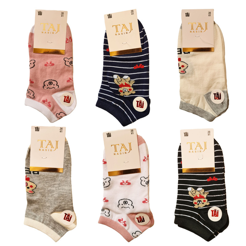 جوراب زنانه تاج نصیر مدل نخی طرحدار کد 966 بسته 6 عددی