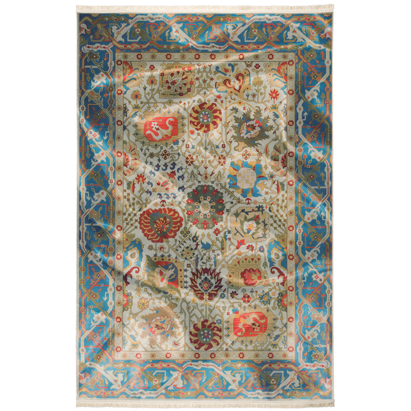 فرش ماشینی محتشم طرح کهنه نما کد 100637 زمینه کرم