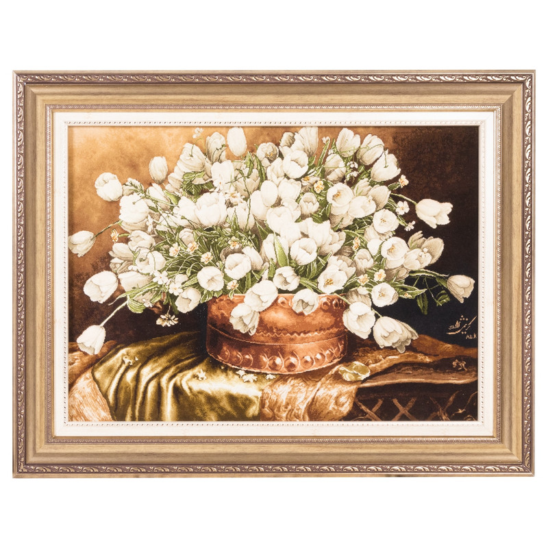 تابلو فرش دستباف سی پرشیا مدل گل لاله در گلدان مسی کد 903662