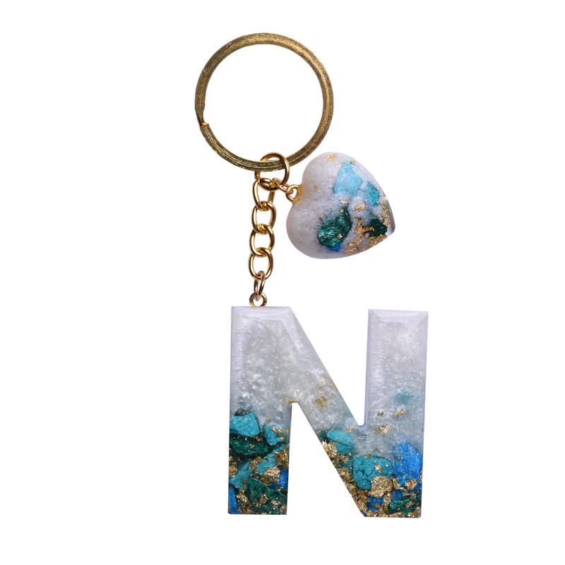 جاکلیدی رزینی طرح حروف لاتین N مدل فیروزه