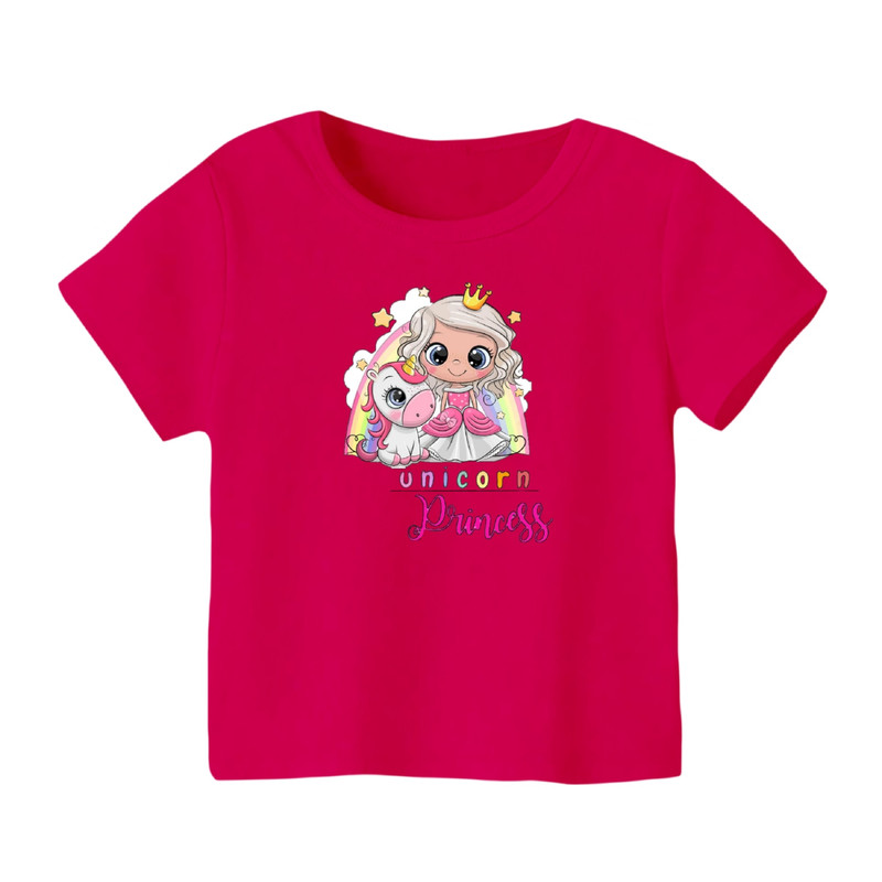 خرید و قیمت تی شرت آستین کوتاه بچگانه مدل یونیکورن کد ۴۳ رنگ سرخابی